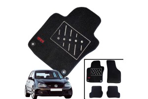 Πατάκια Αυτοκινήτου Μοκέτα Για Vw Golf 5 & 6 Με Μονό Κέντημα Gti Μαύρη Με Μαύρο Ρέλι 4 Τεμάχια
