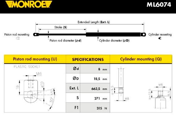 Monroe Αμορτ. αερίου, Καπό Κινητήρα - ML6074