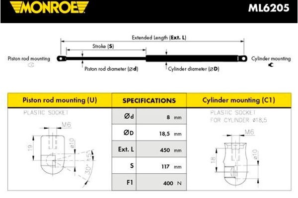 Monroe Αμορτ. αερίου, Καπό Κινητήρα - ML6205