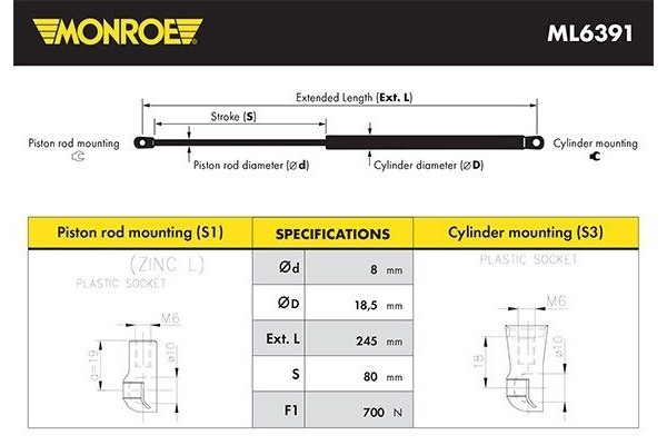 Monroe Αμορτ. αερίου, Καπό Κινητήρα - ML6391