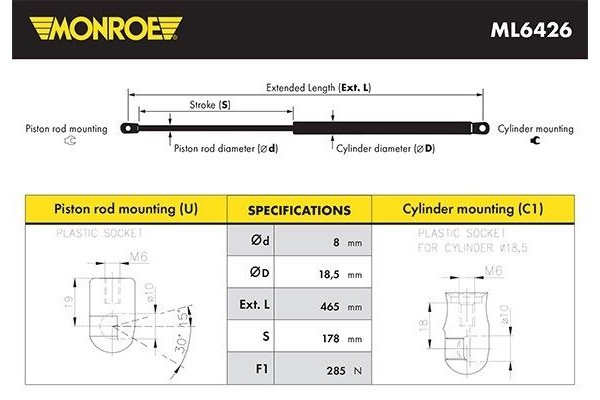 Monroe Αμορτ. αερίου, Καπό Κινητήρα - ML6426