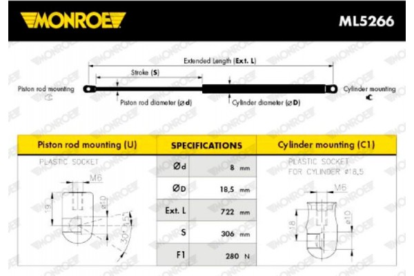 Monroe Αμορτ. αερίου, Καπό Κινητήρα - ML5266