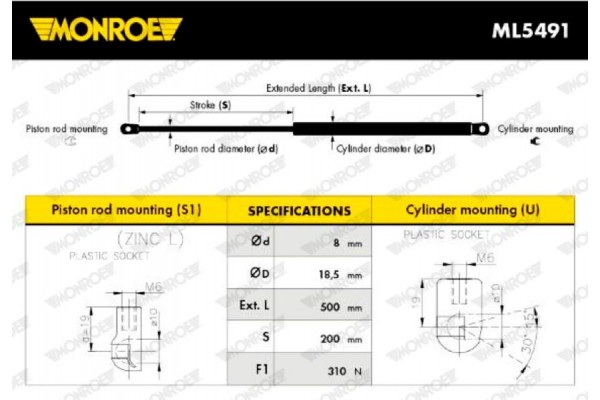 Monroe Αμορτ. αερίου, Καπό Κινητήρα - ML5491