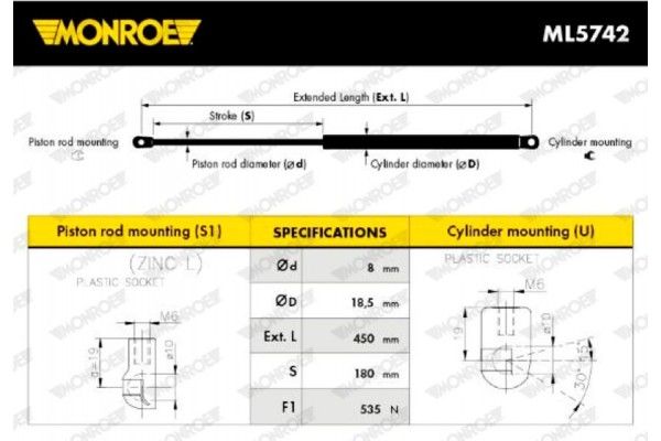 Monroe Αμορτ. αερίου, Χώρος αποσκ./φόρτωσης - ML5742 Monroe Αμορτ. αερίου, Χώρος αποσκ./φόρτωσης - ML5742
