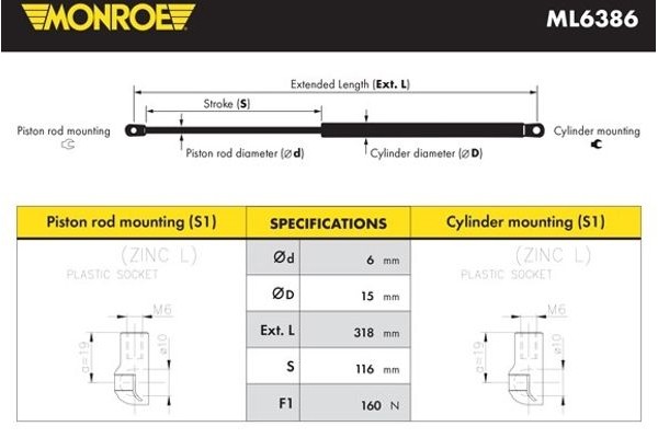 Monroe Αμορτισέρ αερίου, Πίσω Παρμπρίζ - ML6386