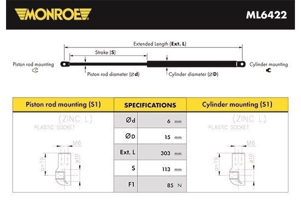 Monroe Αμορτισέρ αερίου, Πίσω Παρμπρίζ - ML6422