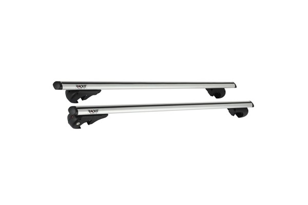 Μπάρες Οροφής Αλουμινίου Universal Rackit RK004-120cm Railing System Σετ Με Πόδια Και Κλειδαριά Ασημί 2 Τεμάχια