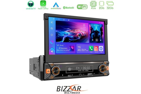 Bizzar 1DIN Deck 4core Android14 2+32GB Navigation Multimedia Deckless 7" Με Carplay/AndroidAuto