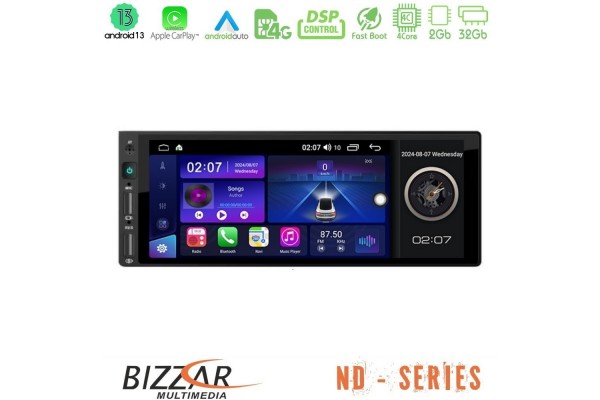 Bizzar 1Din 4Core Android 13 2+32GB Navigation Multimedia 6.9"