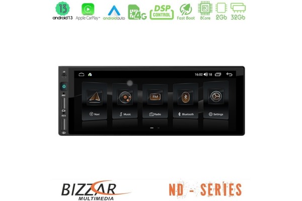 Bizzar 1Din Nd Series 8Core Android13 2+32GB Navigation Multimedia 6.9"