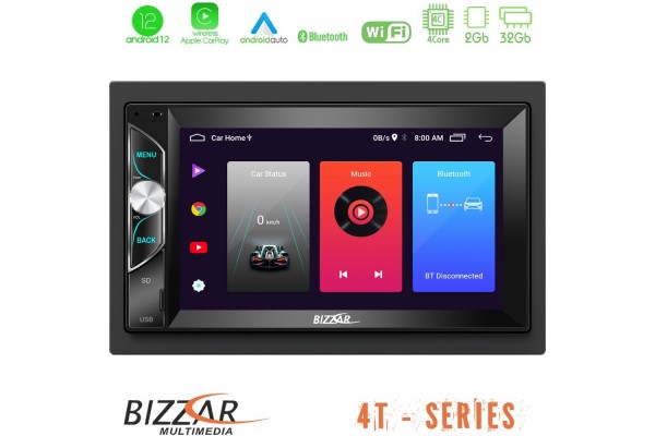 Bizzar 2DIN Deck 4core Android12 2+32GB Navigation Multimedia Deckless 6.5" Με Carplay/AndroidAuto