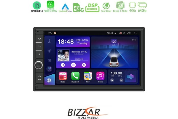 Bizzar 2DIN Deck 8core Android13 4+64GB Navigation Multimedia Deckless 7" Με Carplay/AndroidAuto