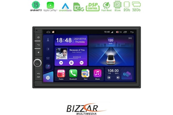 Bizzar 2DIN Deck 8core Android13 2+32GB Navigation Multimedia Deckless 7" Με Carplay/AndroidAuto