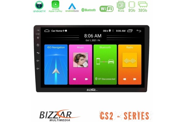 Bizzar CS2 Series 4Core Android 14 2+32GB Navigation Multimedia Tablet 9" Με Carplay & Android Auto