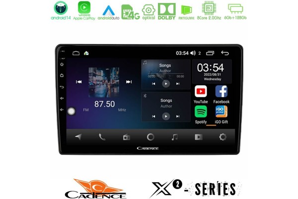 Cadence X2 Series 8Core Android14 6+128GB Navigation Multimedia Tablet 10" Με Carplay & Android Auto