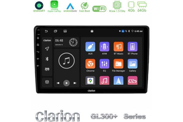 Clarion GL300+ Series 4Core Android11 4+64GB Navigation Multimedia Tablet 10" Με Carplay & Android Auto