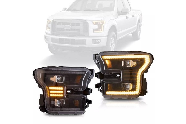 Μπροστινά Φανάρια Set Για Ford F150 MK13 14-17 Drl Dynamic Start Up Μαύρα Full Led Vland