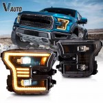 Μπροστινά Φανάρια Set Για Ford F150 MK13 14-17 Drl Dynamic Start Up Μαύρα Full Led Vland