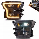 Μπροστινά Φανάρια Set Για Ford F150 MK13 14-17 Drl Dynamic Start Up Μαύρα Full Led Vland