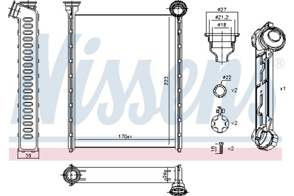 Nissens Εναλλάκτης θερμότητας, Θέρμανση Εσωτερικού Χώρου - 71162