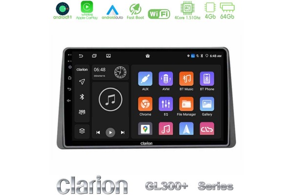 Clarion GL300+ Series 4Core Android11 4+64GBRenault Arkana 2019-> Navigation Multimedia Tablet 10"