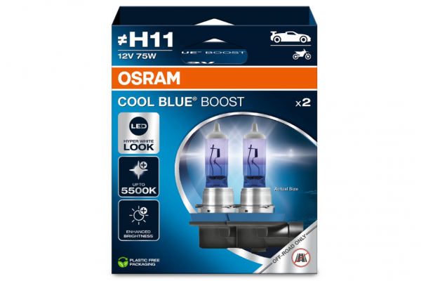 Osram Halogen H11 Cool Blue Boost 62211CBB 12V 75W PGJ19‑2 – 2 Τεμ