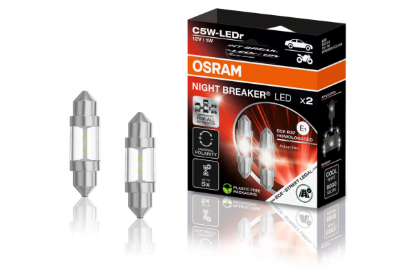 Osram Night Breaker LED C5W - Λάμπες LED Festoon 36mm 6000K 12V (Νόμιμες ECE) - 2 τεμ - 6418DWNB-ECE-2HB