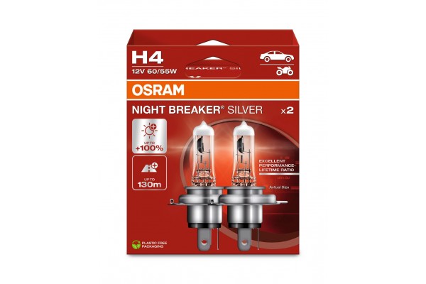 Osram Night Breaker Silver H4 12V 60/55W 64210NBS‑2HB – σετ 2 τεμ.