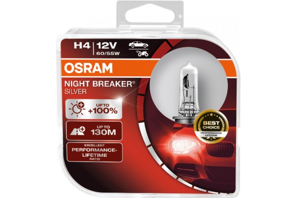 Osram Night Breaker Silver H4 12V 60/55W 64193NBS‑HCB – σετ 2 τεμ.