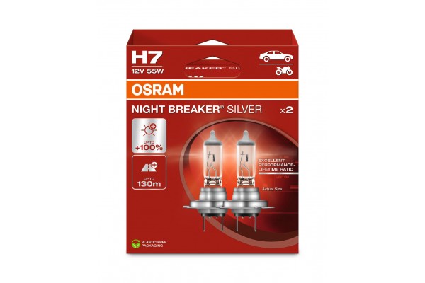 Osram Night Breaker Silver H7 12V 55W PX26d 64210NBS‑2HB – σετ 2 τεμ.