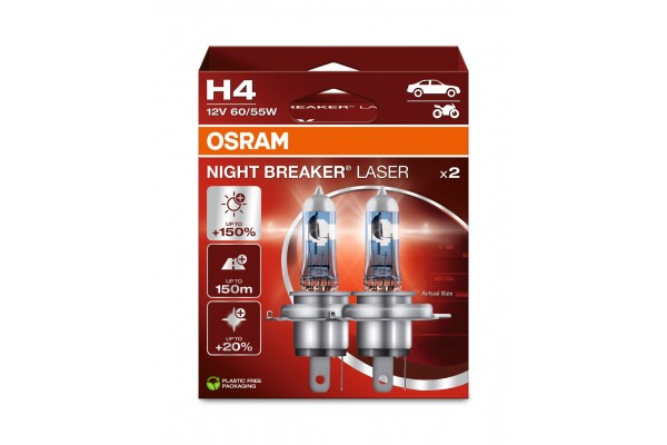 Osram Night Breaker Laser H4 12V 60/55W 64193NL‑2HB – σετ 2 τεμ.