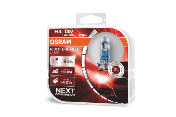 Osram H4 Night Breaker Laser 60/55W +150% Περισσοτερο Φως 64193NL-HCB