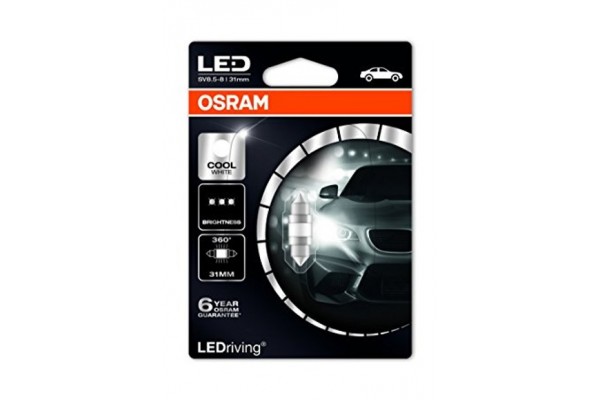 Osram Led Cool White C5W 1W 12V SV8.5-8 Festoon 31mm 6497CW-01B