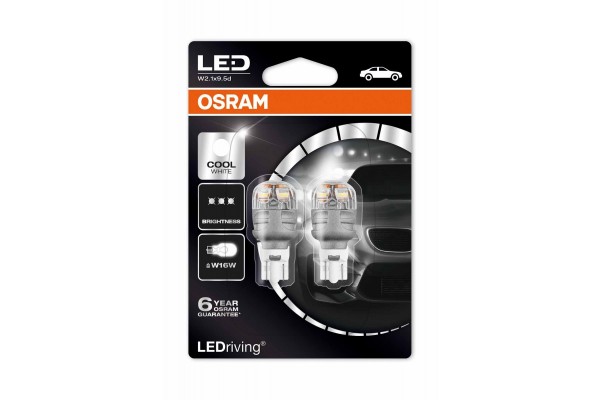 Osram Σετ 2 Led Cool White W16W 3W-12V-W2.1x9.5d-W16W 9213CW-02B