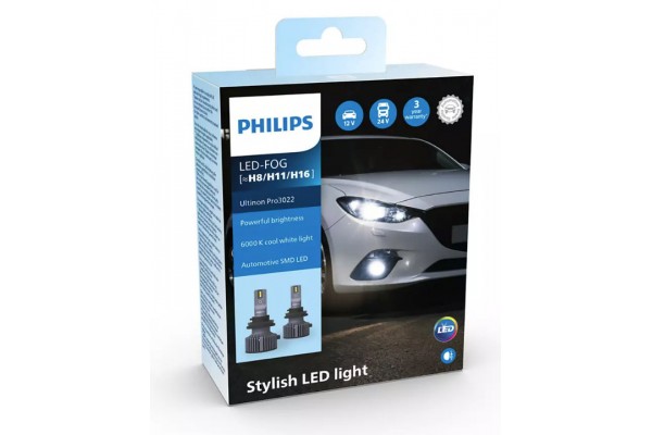Philips Λάμπες Αυτοκινήτου Ultinon Pro 3022 H11 / H16 / H8 LED 6000K Ψυχρό Λευκό 12V / 24V 2τμχ