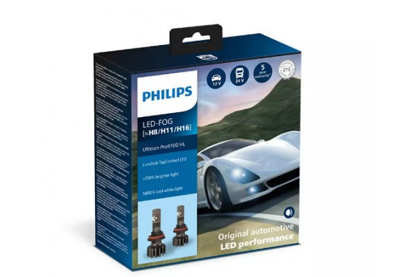 Philips Λάμπες Αυτοκινήτου Ultinon Pro9100 H11 / H16 / H8 LED 5800K Ψυχρό Λευκό 13.2V 11W 2τμχ