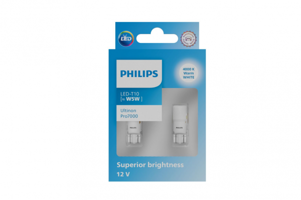 Philips Ultinon Pro7000 T10 W5W LED 12V 4000K 11961WU70X2 – Λάμπες Θέσης/Εσωτερικού Φωτισμού – 2 τεμ