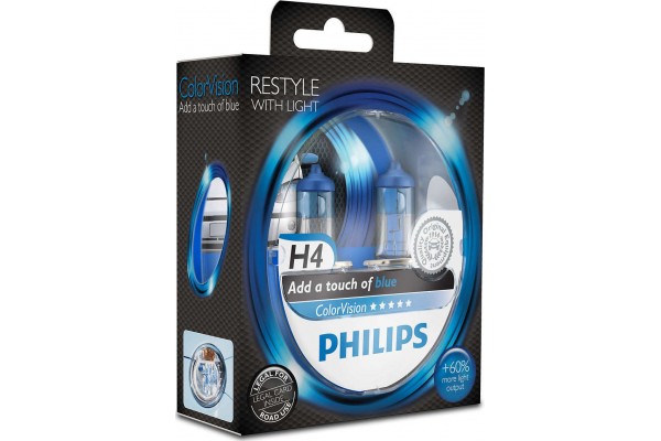  Philips H4 ColorVision Blue Car +60% 12V 12342CVPBS2