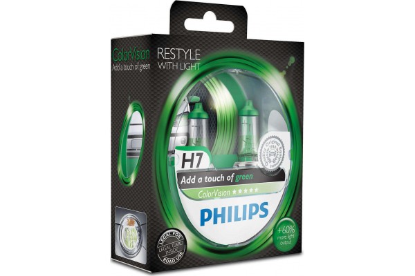 Philips H7 ColorVision Green Car +60% 12V 12972CVPGS2