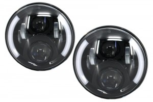 Προβολείς Cree Led 7 Ιντσών Κατάλληλοι Για Jeep Wrangler Jk (2007-2017), Mercedes G-Class W463 (1989-2017), Land Rover Defender Half Halo Μαύροι