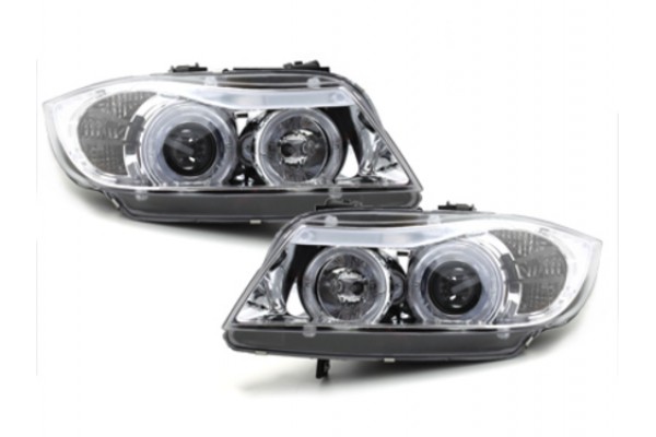 Προβολείς Angel Eyes Κατάλληλοι Για Bmw Σειρά 3 E90 E91 (03.2005-08.2008) Χρωμιωμένοι