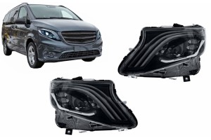 Προβολείς Full Led Κατάλληλοι Για Mercedes V-Class Vito W447 (2014-2024) Μαύρα Δυναμικά Φώτα Φλας