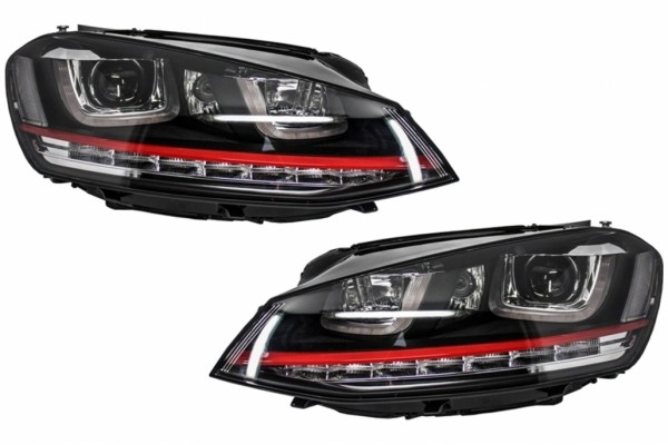 Προβολείς 3D Led Drl Κατάλληλοι Για Vw Golf 7 Vii (2012-2017) Κοκκινοι R20 Gti Look Led Με Ρέοντα Φώτα Στροφής