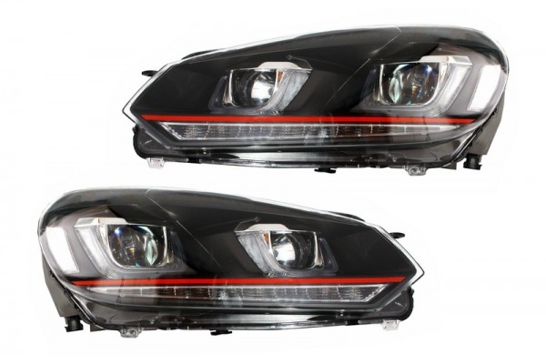 Προβολείς Κατάλληλοι Για Vw Golf 6 Vi (2008-2012) Golf 7 3D Led Drl U-Design Led Flowing Turning Light Red Stripe Gti