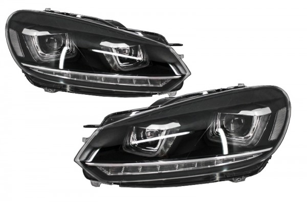 Προβολείς Κατάλληλοι Για Vw Golf 6 Vi (2008-2013) Golf 7 3D Led Drl U-Design Led Flowing Turning Light Chrome