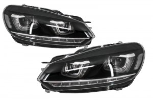 Προβολείς Κατάλληλοι Για Vw Golf 6 Vi (2008-2013) Golf 7 3D Led Drl U-Design Led Flowing Turning Light Chrome Rhd