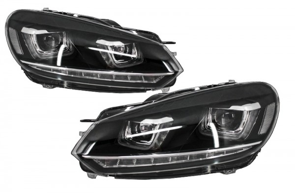 Προβολείς Κατάλληλοι Για Vw Golf 6 Vi (2008-2013) Golf 7 3D Led Drl U-Design Led Flowing Turning Light Chrome Rhd