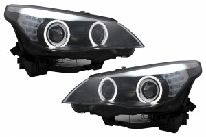 Προβολείς Led Angel Eyes Κατάλληλοι Για Bmw Σειρά 5 E60 E61 (2003-2007) Μαύροι Lci Design