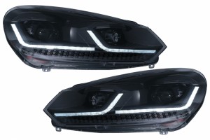 Προβολείς Led Κατάλληλοι Για Vw Golf 6 (2008-2013) Με Facelift G7.5 Look Black, Ροή Δυναμικών Διαδοχικών Φώτων Φλας Αρ.