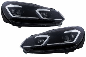 Προβολείς Led Κατάλληλοι Για Vw Golf 6 Vi (2008-2013) Με Εμφάνιση Facelift G7.5 Ασημί, Δυναμικά Διαδοχικά Φώτα στροφής.